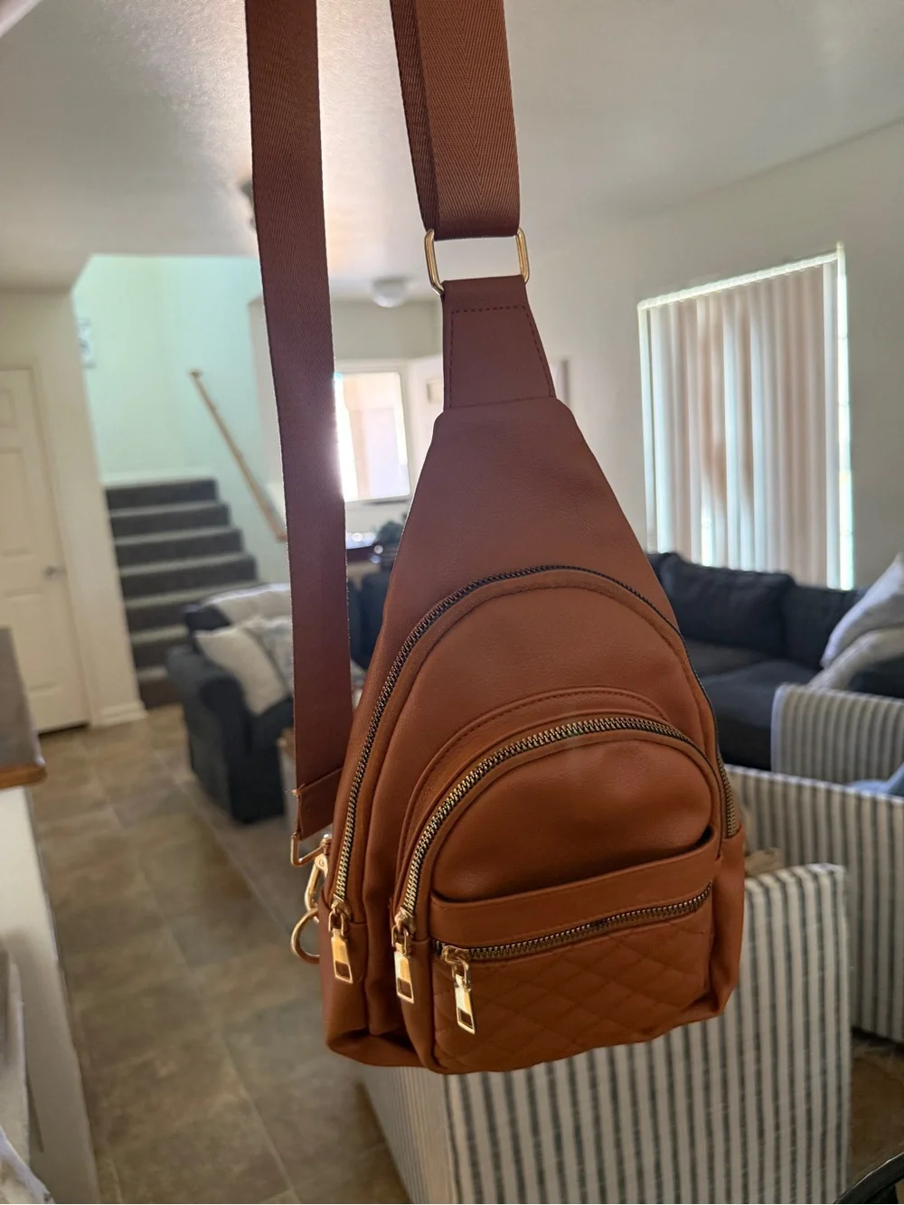 Women's Quilted Sling Crossbody Bag - Brown
